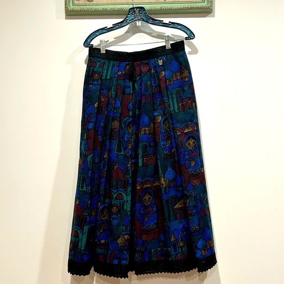 Vintage Hammerschmid Trachten Wool Folk Art Print Women Skirt Size 42 Medium - Picture 1 of 10